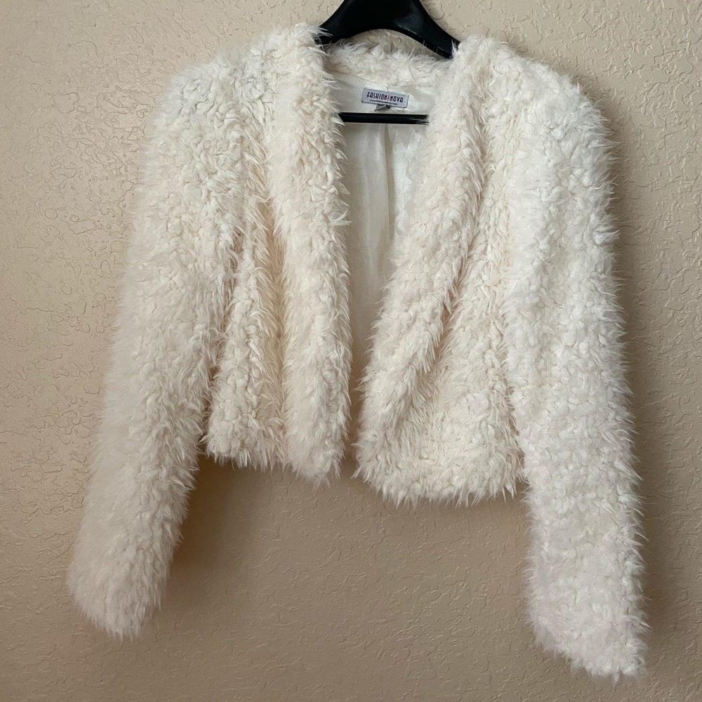 Faux Fur Cropped Coat, New Never Worn
